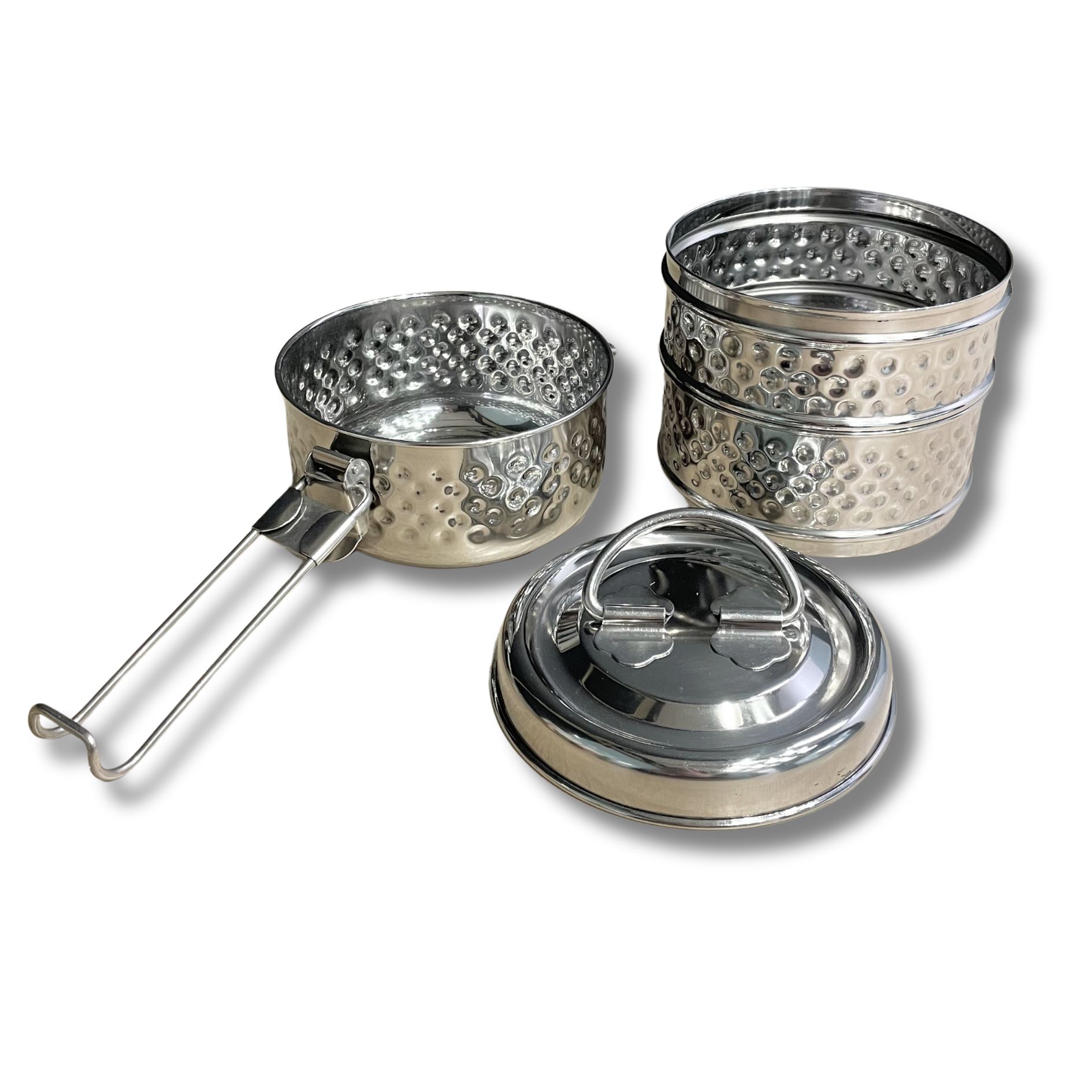 Heirloom Hammered Hexagon 3 Tier Tiffin | Stainless Steel Stack Lunch Box Meal Container