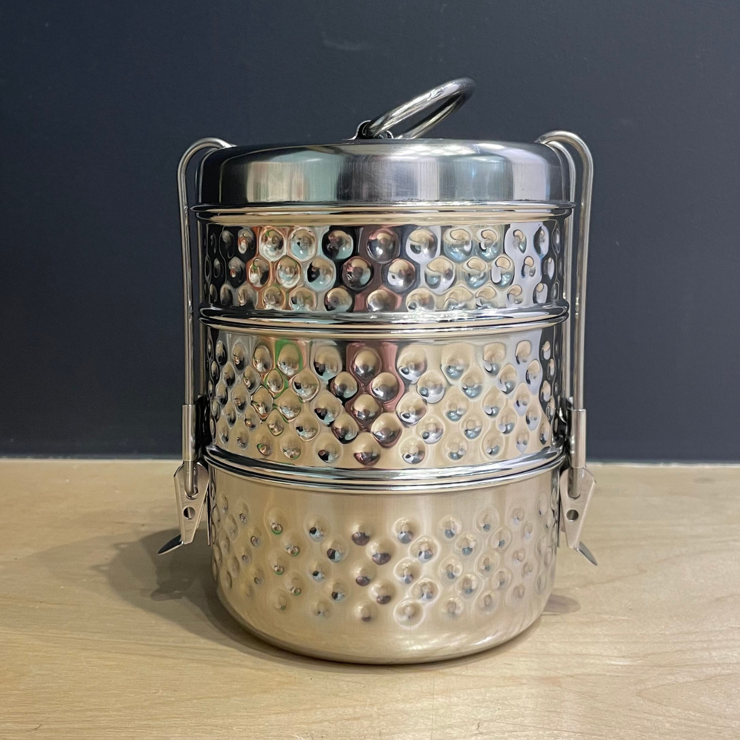 Heirloom Hammered Hexagon 3 Tier Tiffin | Stainless Steel Stack Lunch Box Meal Container
