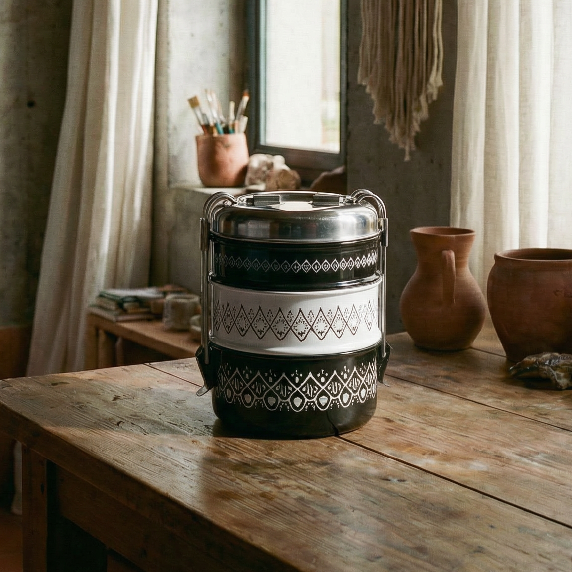 Heirloom Harmon 3 Tier Tiffin | Stainless Steel Stacking Adult Lunch Box | 3 Course Meal Container