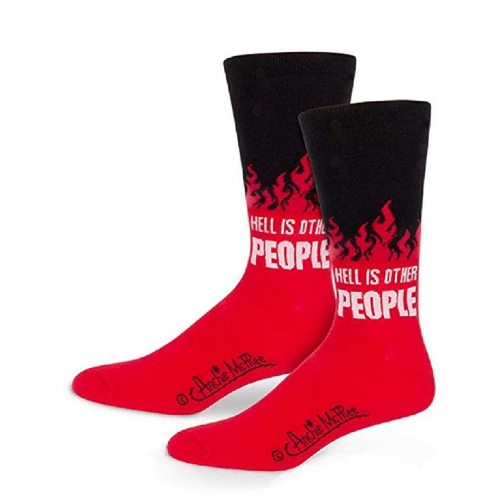 Hell is Other People Socks Men's Dress Socks in Black and Red | Funny Gift for Men | Jean-Paul Sartre Quote