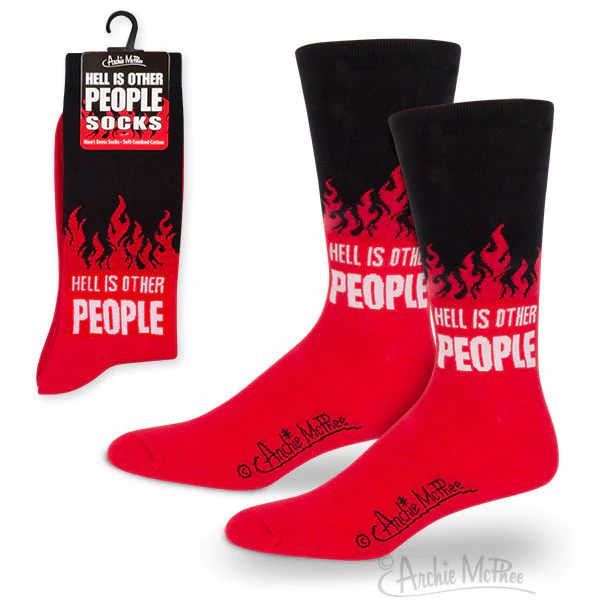 Hell is Other People Socks Men's Dress Socks in Black and Red | Funny Gift for Men | Jean-Paul Sartre Quote