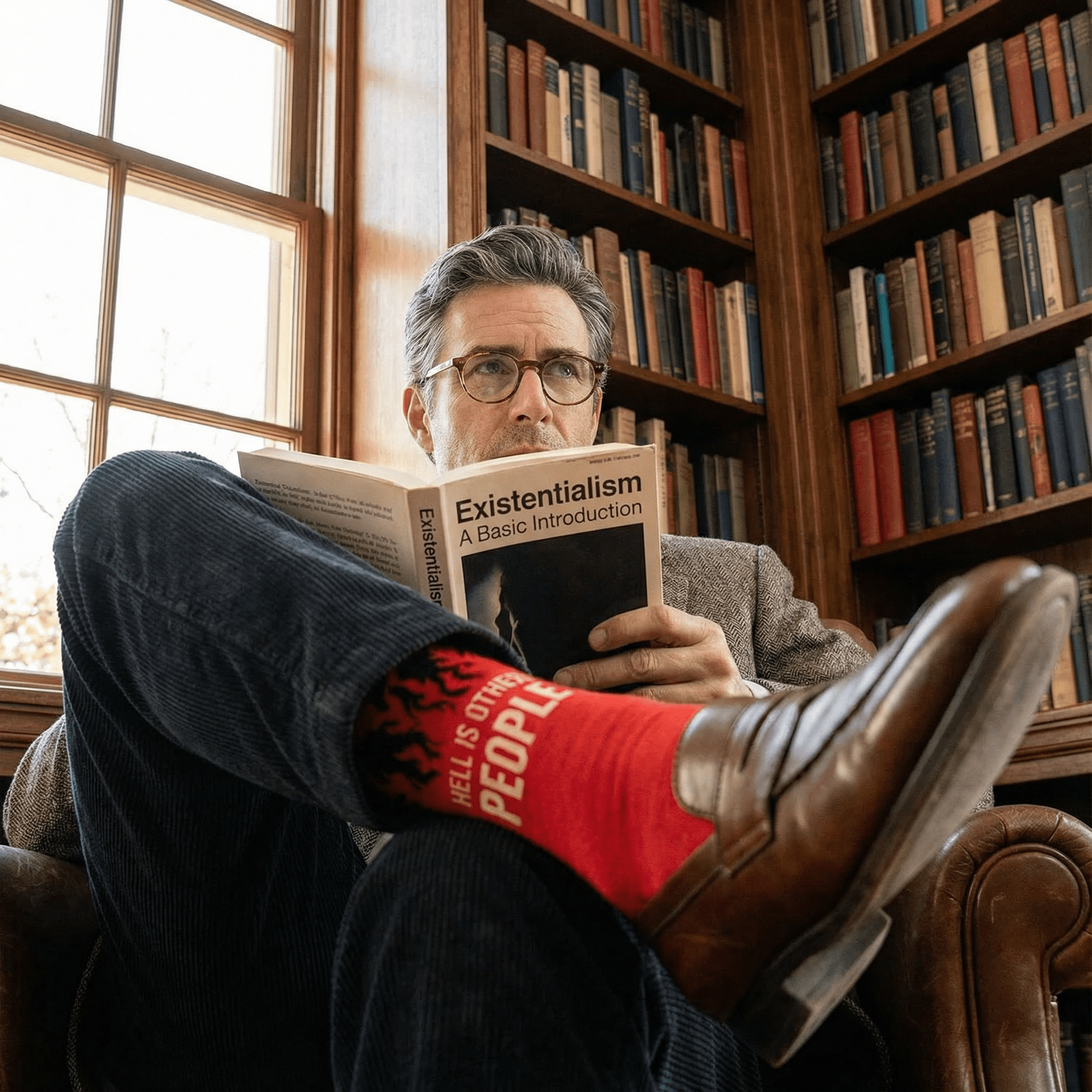 Hell is Other People Socks Men's Dress Socks in Black and Red | Funny Gift for Men | Jean-Paul Sartre Quote