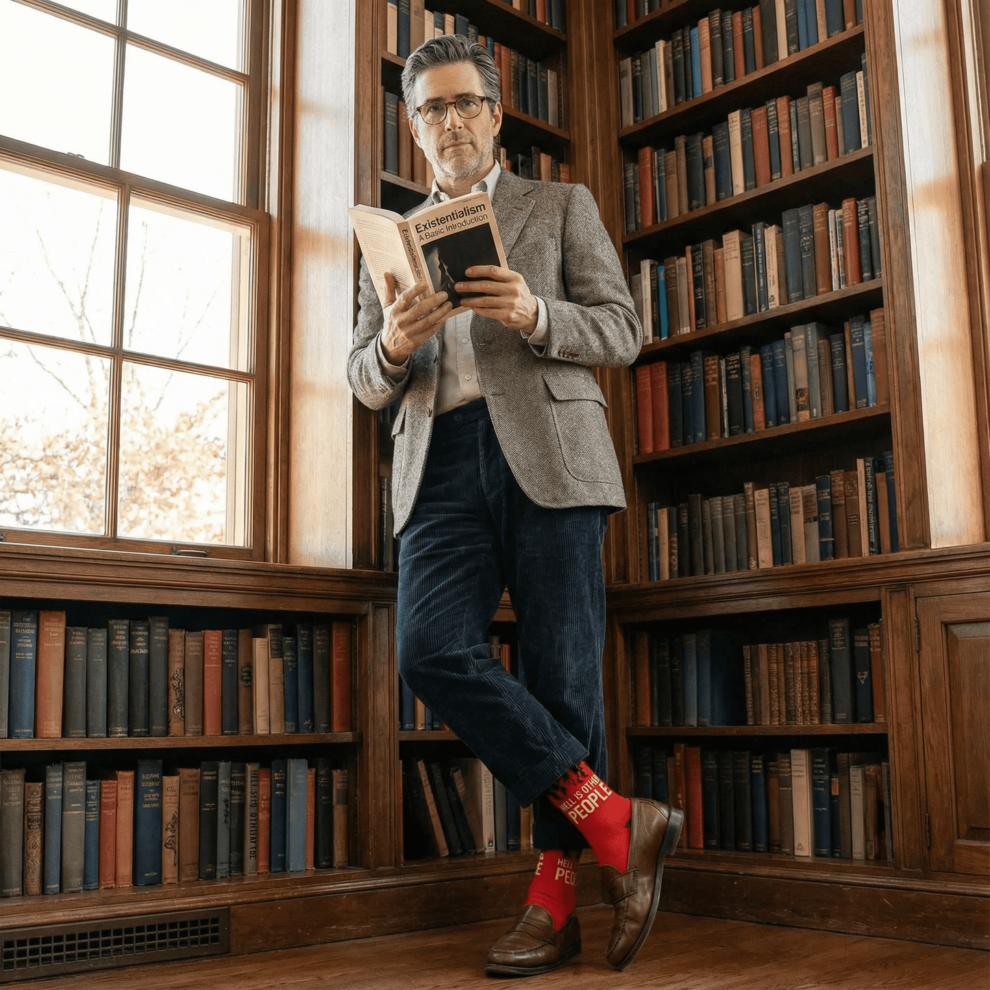 Hell is Other People Socks Men's Dress Socks in Black and Red | Funny Gift for Men | Jean-Paul Sartre Quote