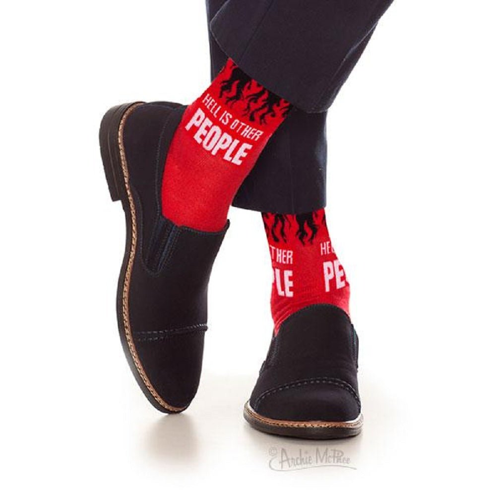 Hell is Other People Socks Men's Dress Socks in Black and Red | Funny Gift for Men | Jean-Paul Sartre Quote