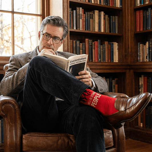 Hell is Other People Socks Men's Dress Socks in Black and Red | Funny Gift for Men | Jean-Paul Sartre Quote
