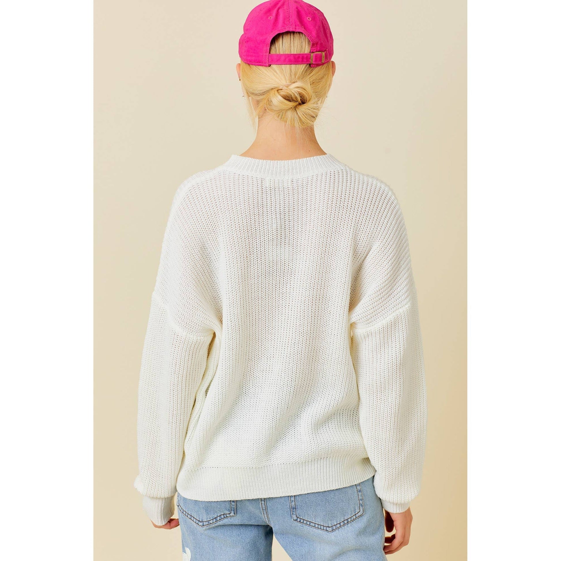 Hello Darling Flower Trim Sweater | Comfy Vintage Knit Sweatshirt [Sizes SM-L]