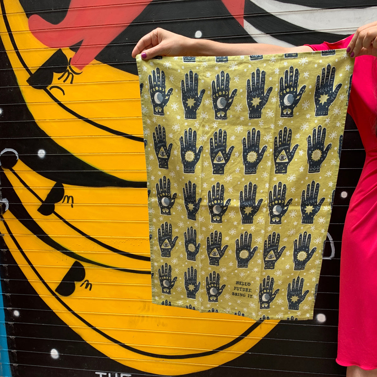 Hello Future Bring It Mystical Hand Dish Cloth Towel | All-Over Astrology Design | 20" x 26"-Primitives by Kathy-The Bullish Store