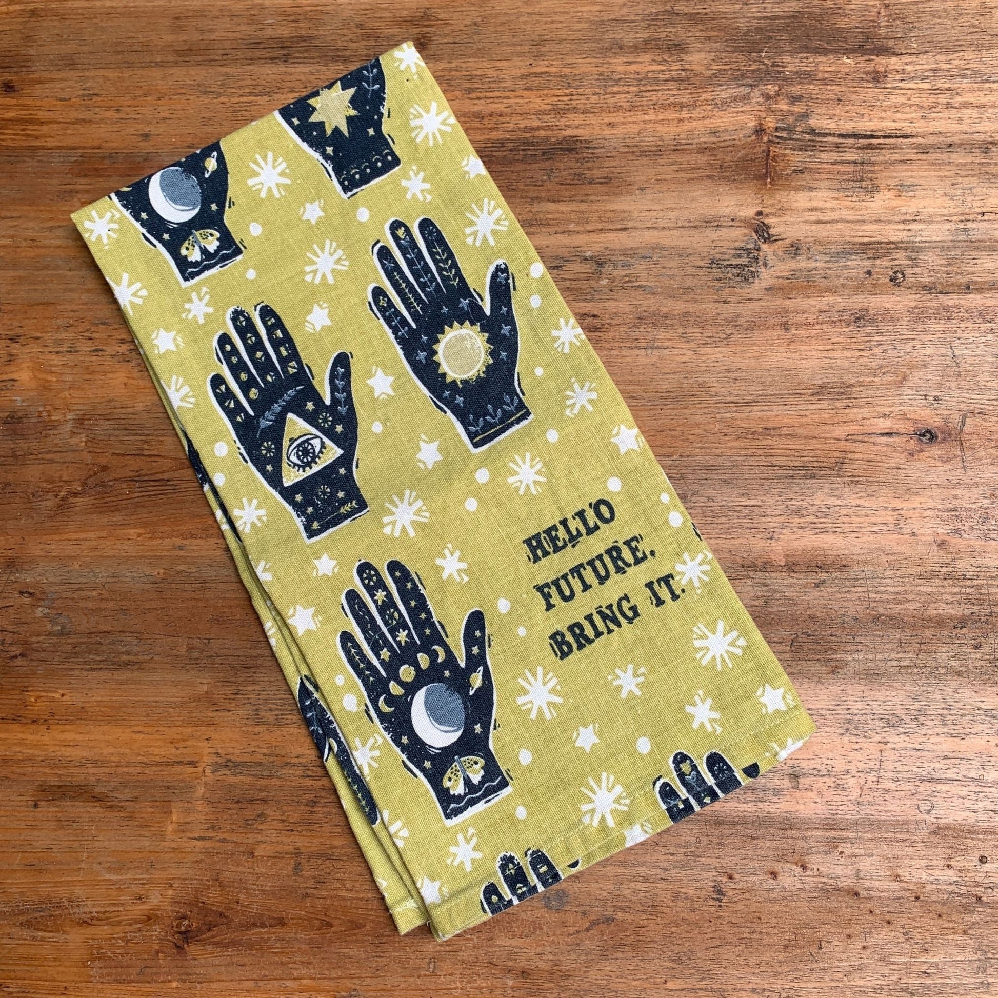 Hello Future Bring It Mystical Hand Dish Cloth Towel | All-Over Astrology Design | 20" x 26"