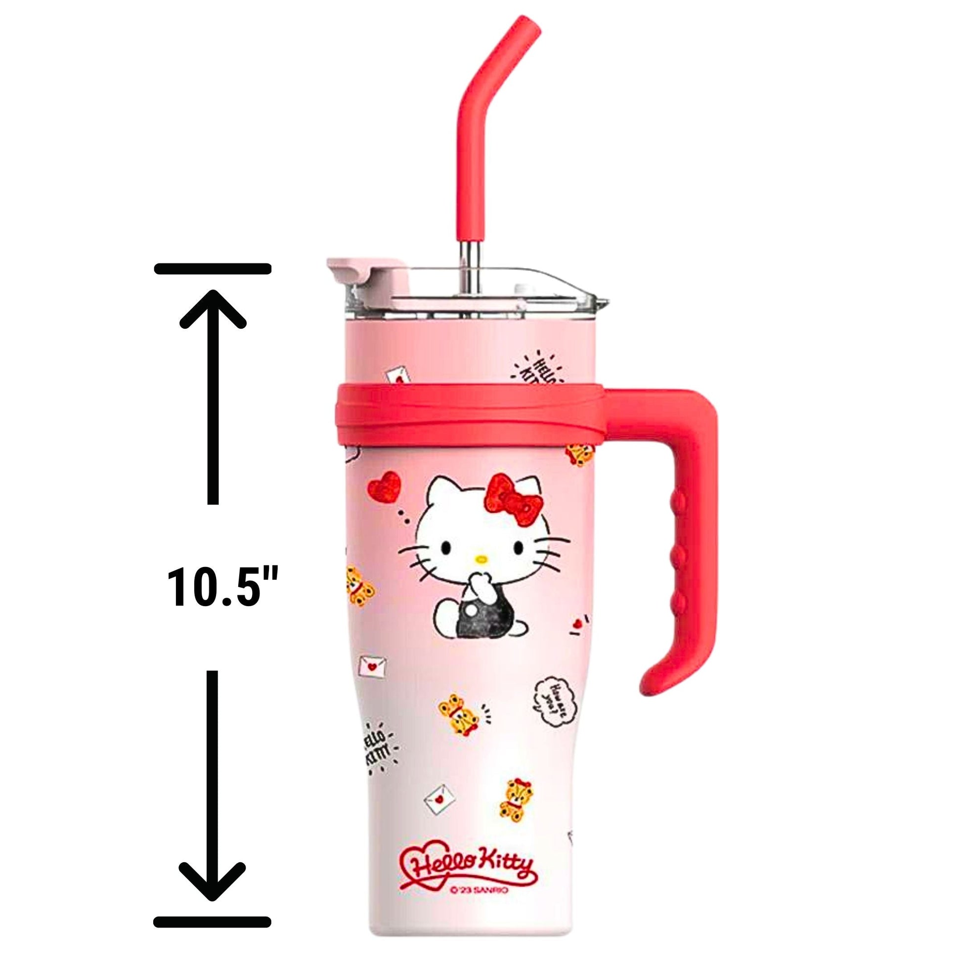 Hello Kitty 40 oz Stainless Steel Insulated Handle Tumbler in Pink and Red | XL Size with Straw | Gift for Her