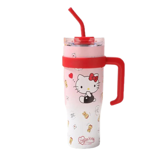 Hello Kitty 40 oz Stainless Steel Insulated Handle Tumbler in Pink and Red | XL Size with Straw | Gift for Her