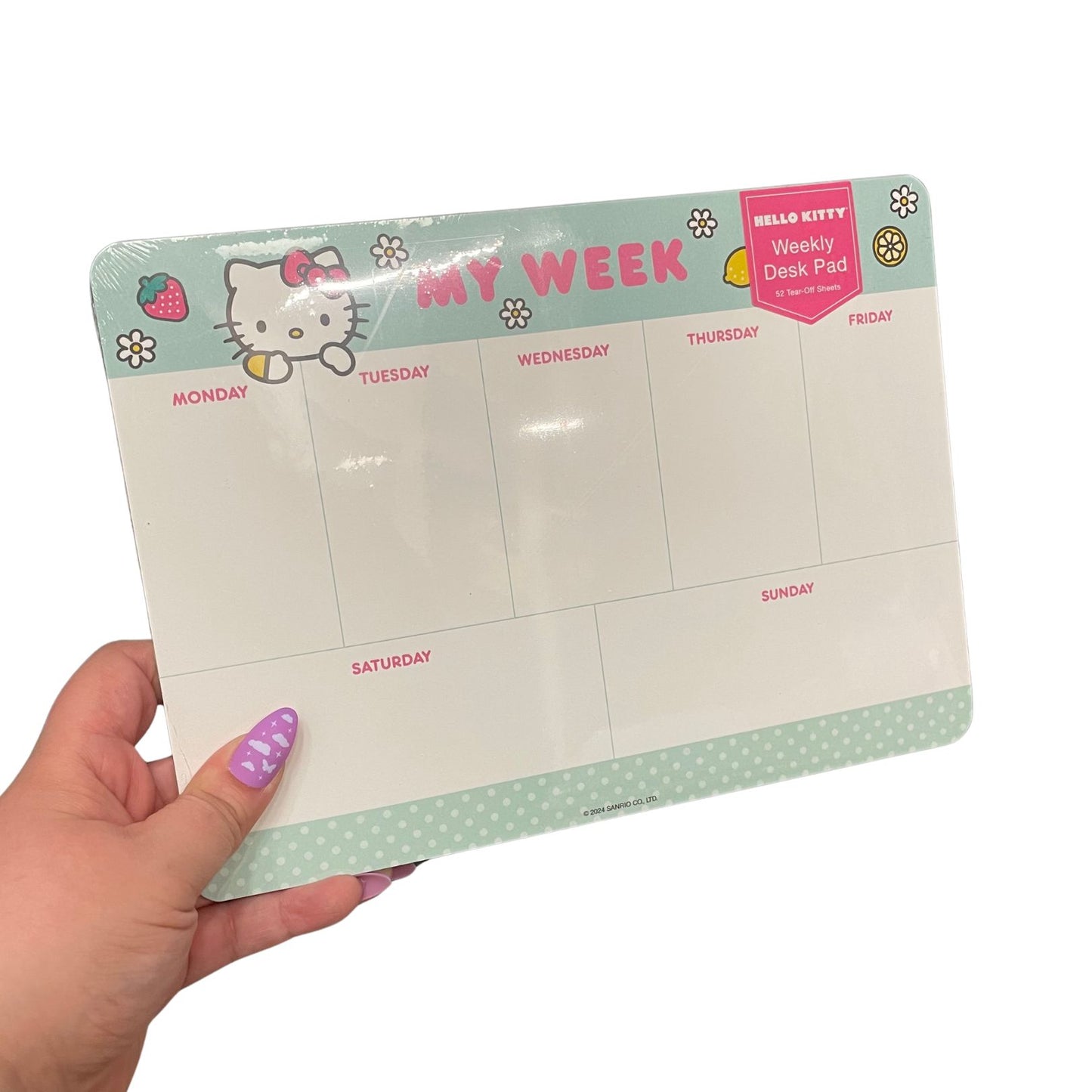 Hello Kitty Strawberry Lemonade Weekly Desk Pad | Undated Planning Pad | 60 Perforated Sheets