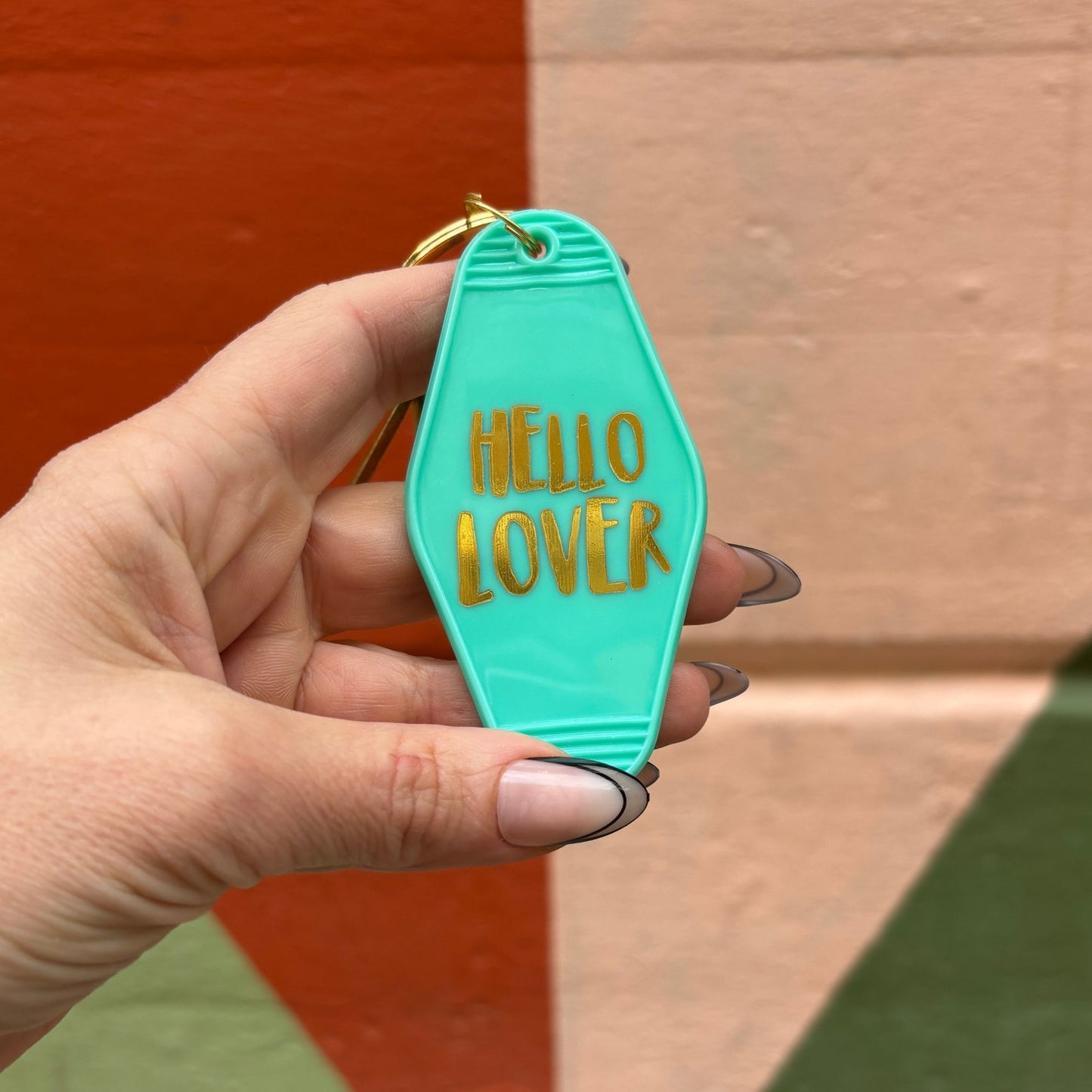 Hello Lover Motel Key Tag in Teal | Acrylic with Gold Accents