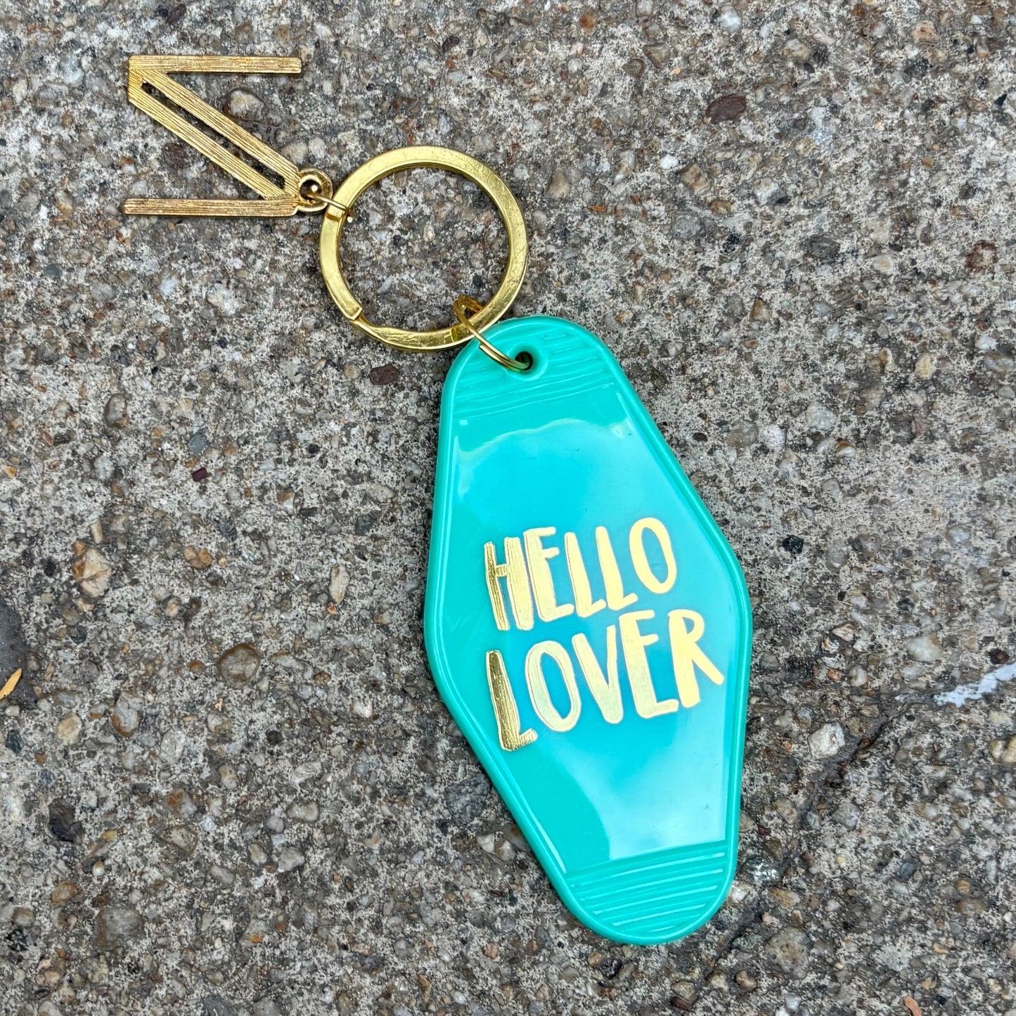 Hello Lover Motel Key Tag in Teal | Acrylic with Gold Accents