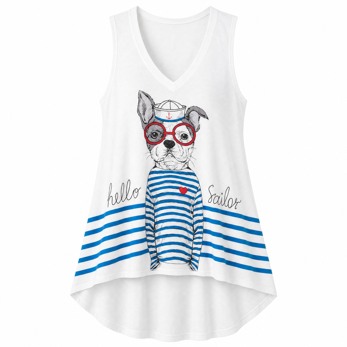 Hello Sailor Dog Print Flowy Tank Top, Yoga Tank [Available in Sizes SM-L]
