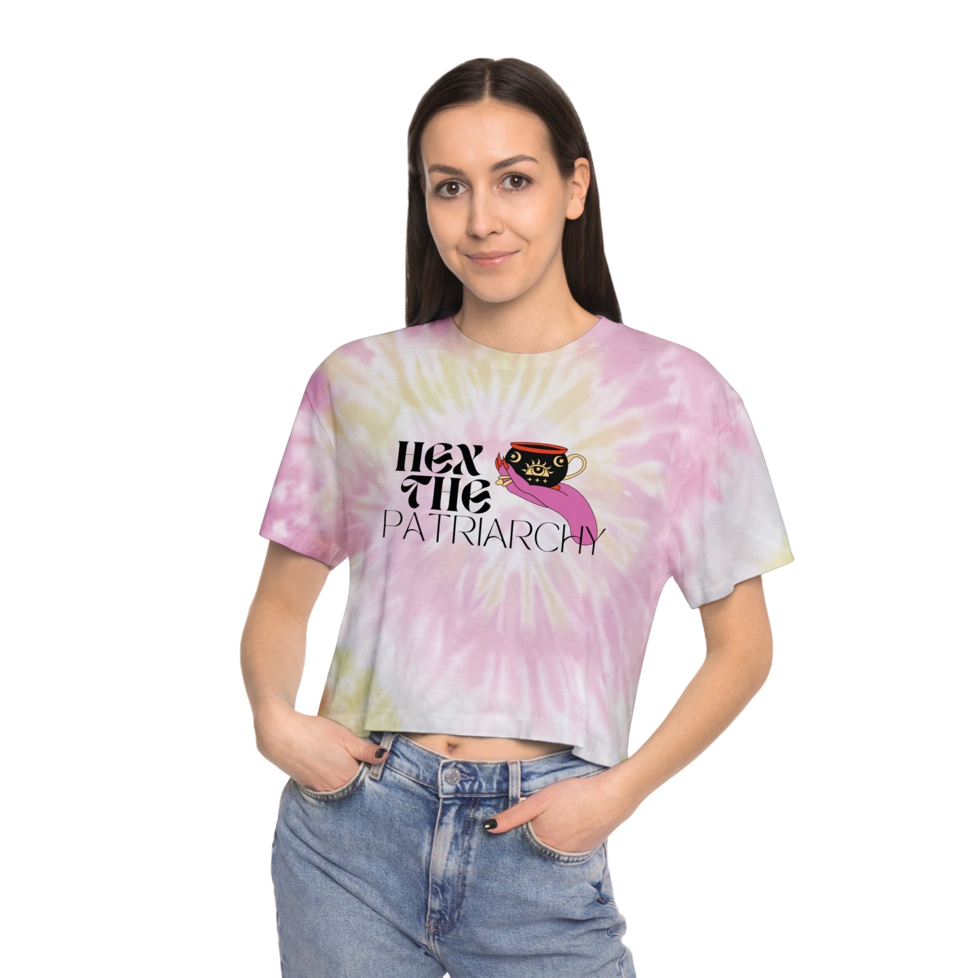 Hex the Patriarchy Women's Feminist Tie-Dye Crop Tee