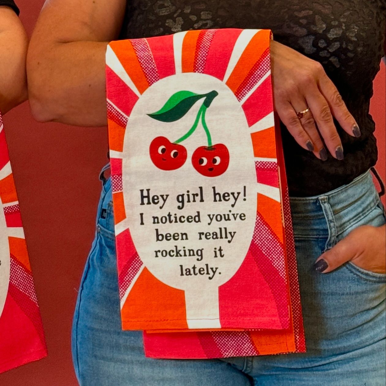 Hey Girl Hey! I Noticed You've Been Really Rocking It Lately Screen-Printed Dish Towel | Kitchen Tea Hand Cotton Dish Cloth | 28" x 21" | BlueQ at GetBullish