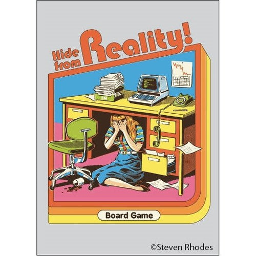 Hide From Reality! Board Game Fridge Magnet | '80s Children's Book Style Satirical Art by Steven Rhodes