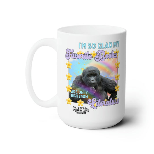 High Brow Literature Silly Book Lover Mug | Funny Ceramic Coffee Tea Cup | 15oz.