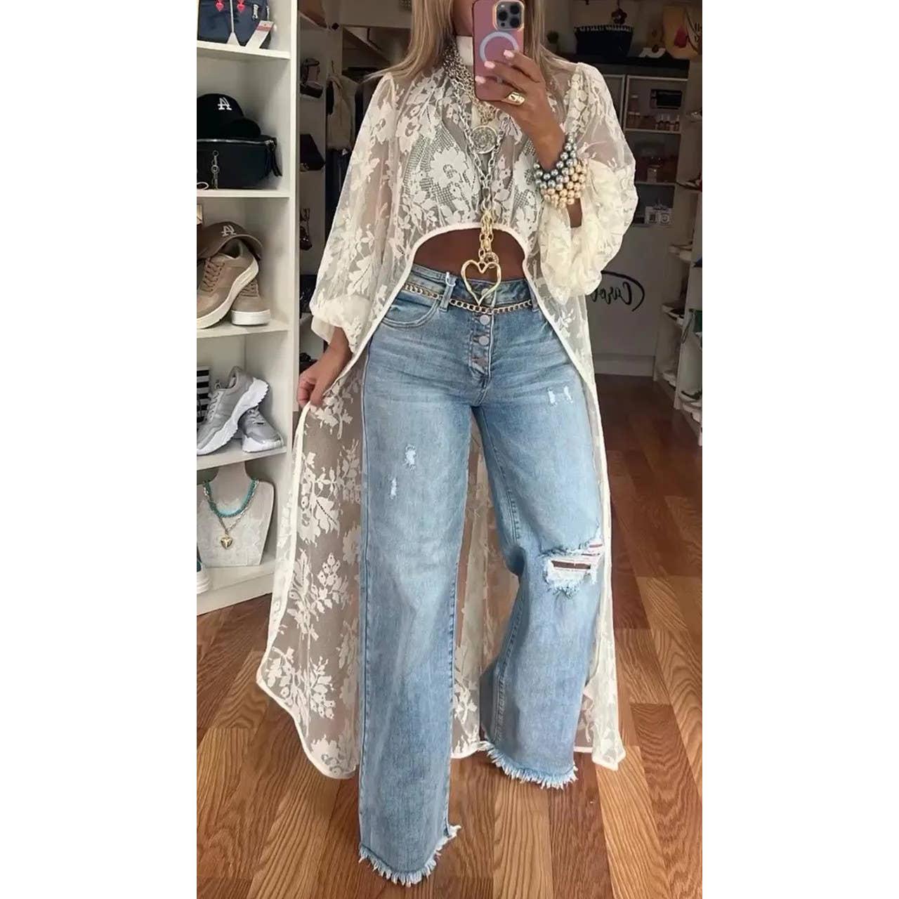 High-Low Bohemia Floral Sheer Mesh Blouse [Sizes S-L]
