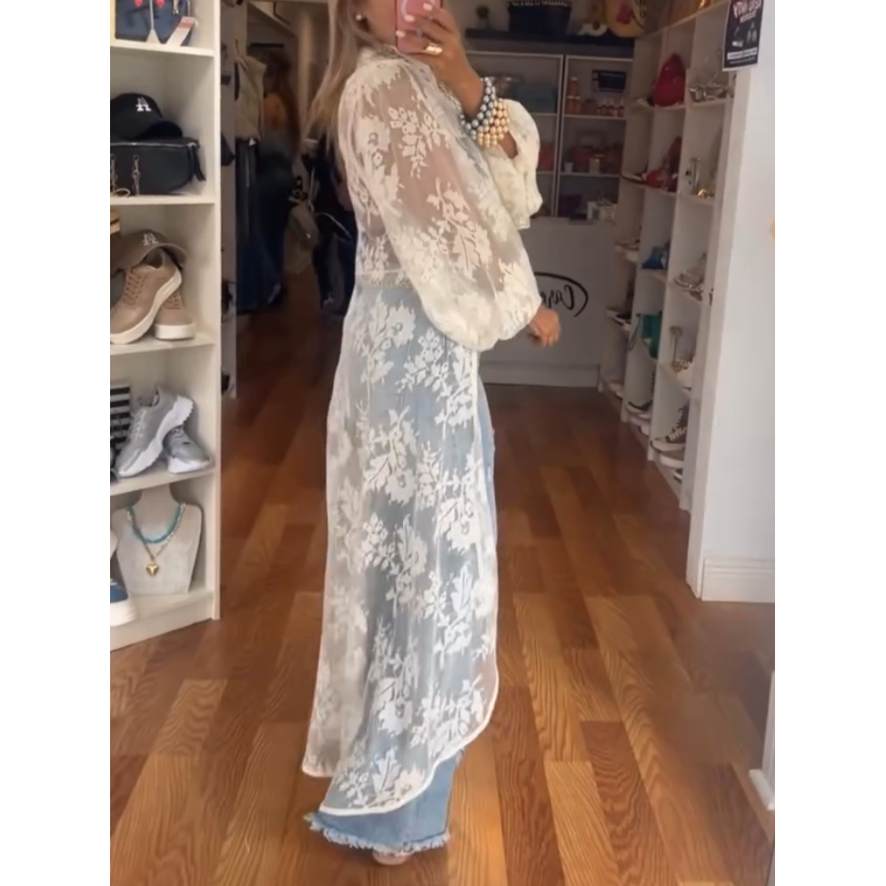 High-Low Bohemia Floral Sheer Mesh Blouse [Sizes S-L]