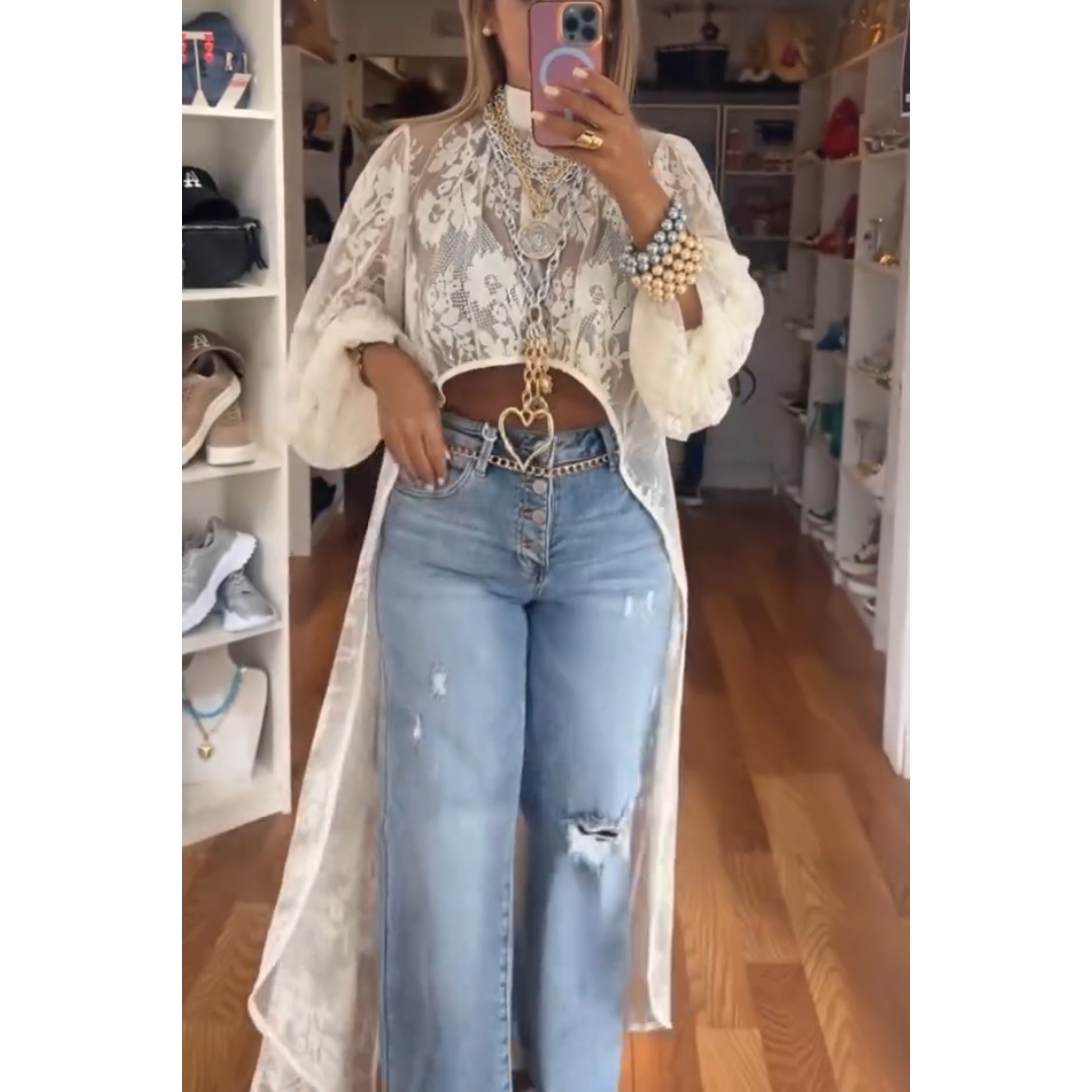 High-Low Bohemia Floral Sheer Mesh Blouse [Sizes S-L]