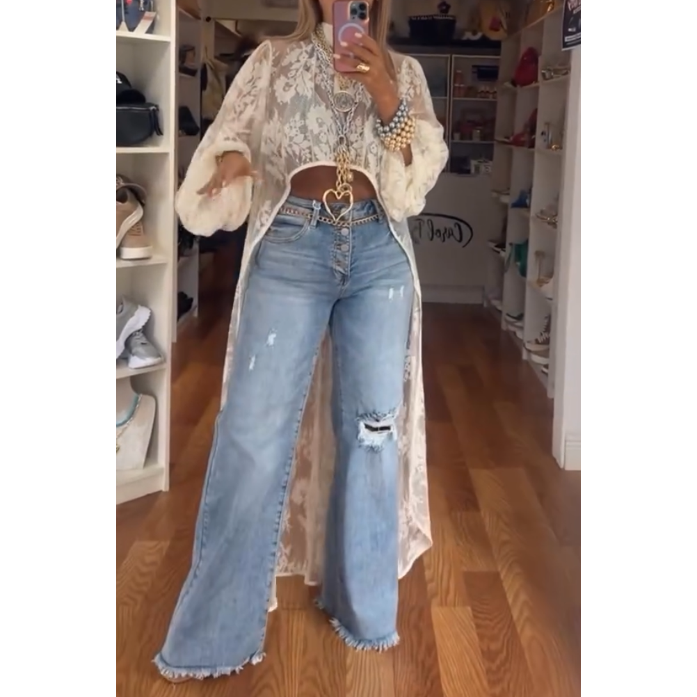 High-Low Bohemia Floral Sheer Mesh Blouse [Sizes S-L]