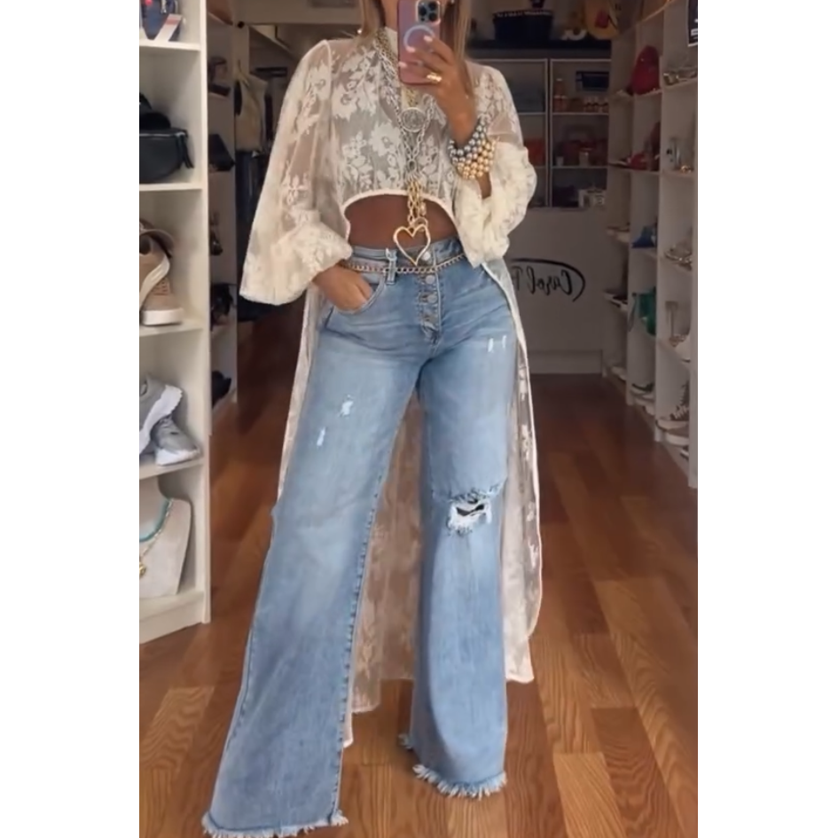 High-Low Bohemia Floral Sheer Mesh Blouse [Sizes S-L]