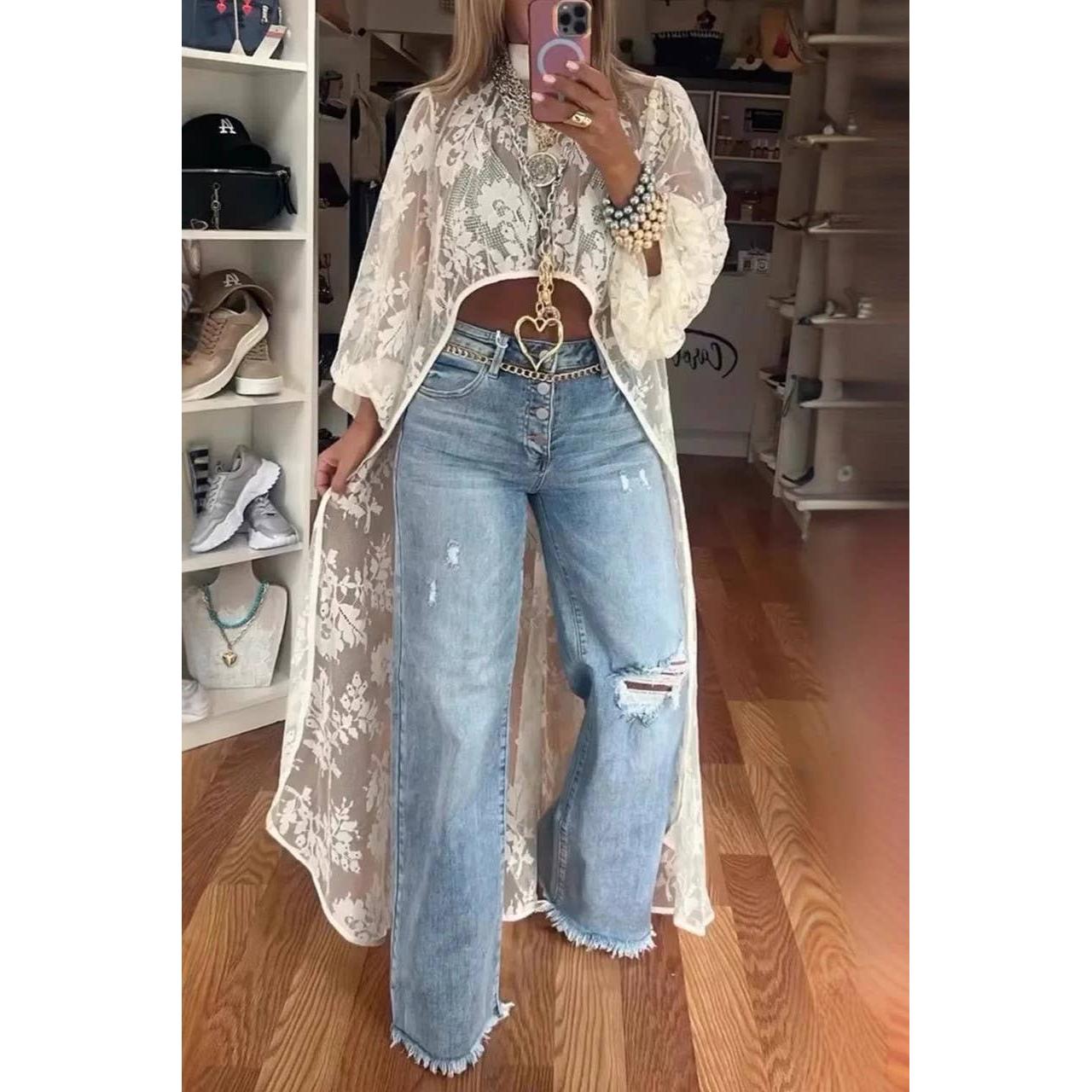 High-Low Bohemia Floral Sheer Mesh Blouse [Sizes S-L]