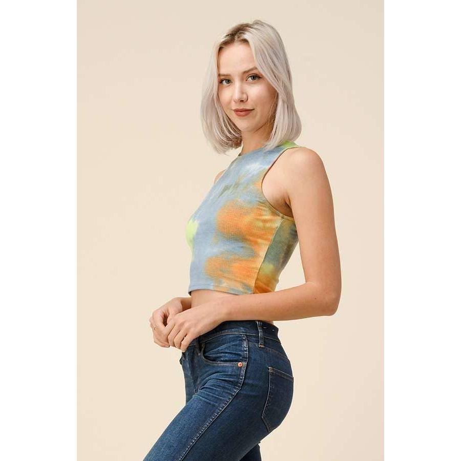High Neck Tie Dye Crop Tank | Casual Style Knit Cropped Top [Available in Sizes SM-L]