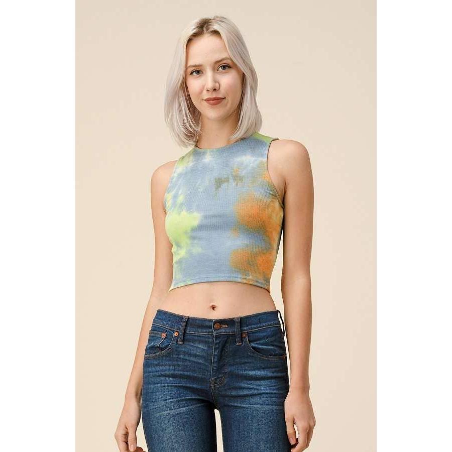 High Neck Tie Dye Crop Tank | Casual Style Knit Cropped Top [Available in Sizes SM-L]
