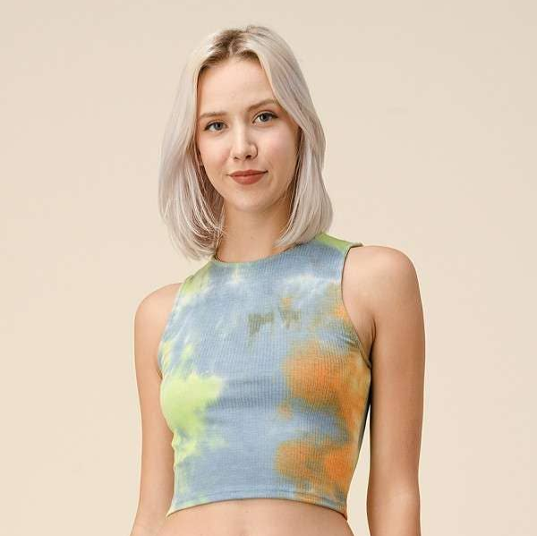 High Neck Tie Dye Crop Tank | Casual Style Knit Cropped Top [Available in Sizes SM-L]