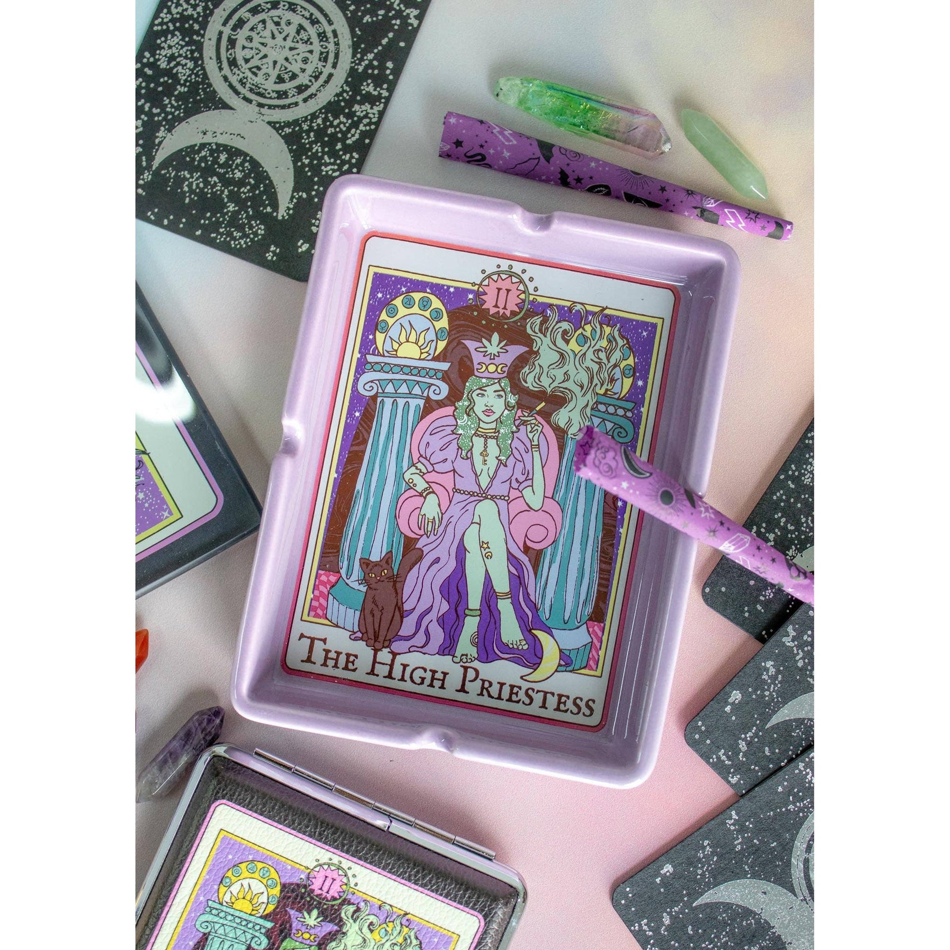 High Priestess Tarot Card Ashtray | Smokers Ceramic Ashbin | 4" x 5.5"