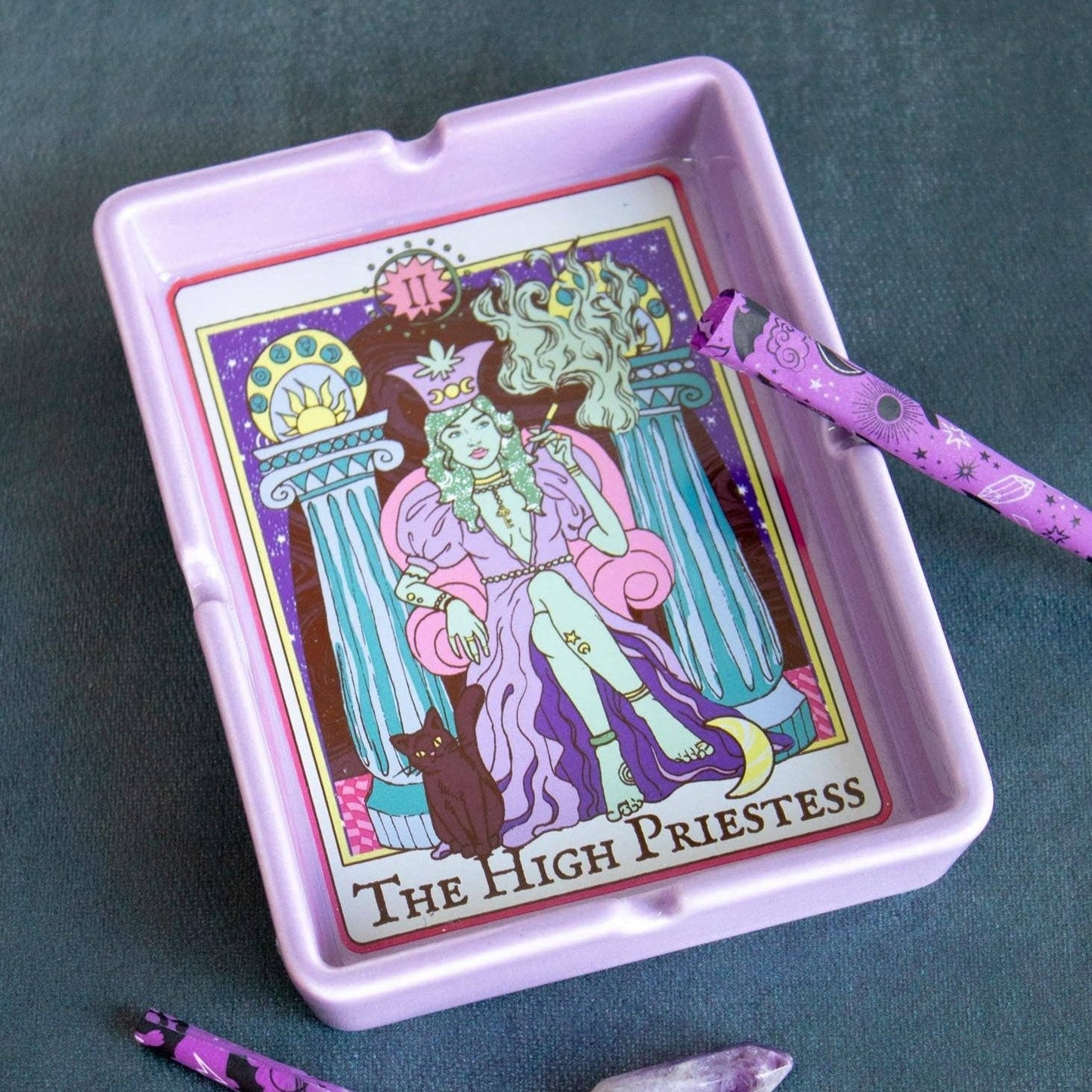 High Priestess Tarot Card Ashtray | Smokers Ceramic Ashbin | 4" x 5.5"