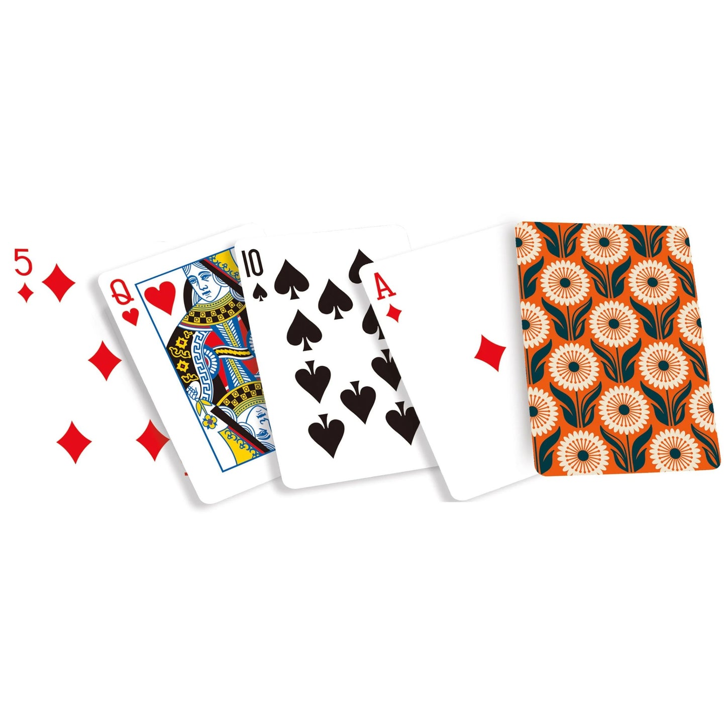 Playing cards with floral patterns