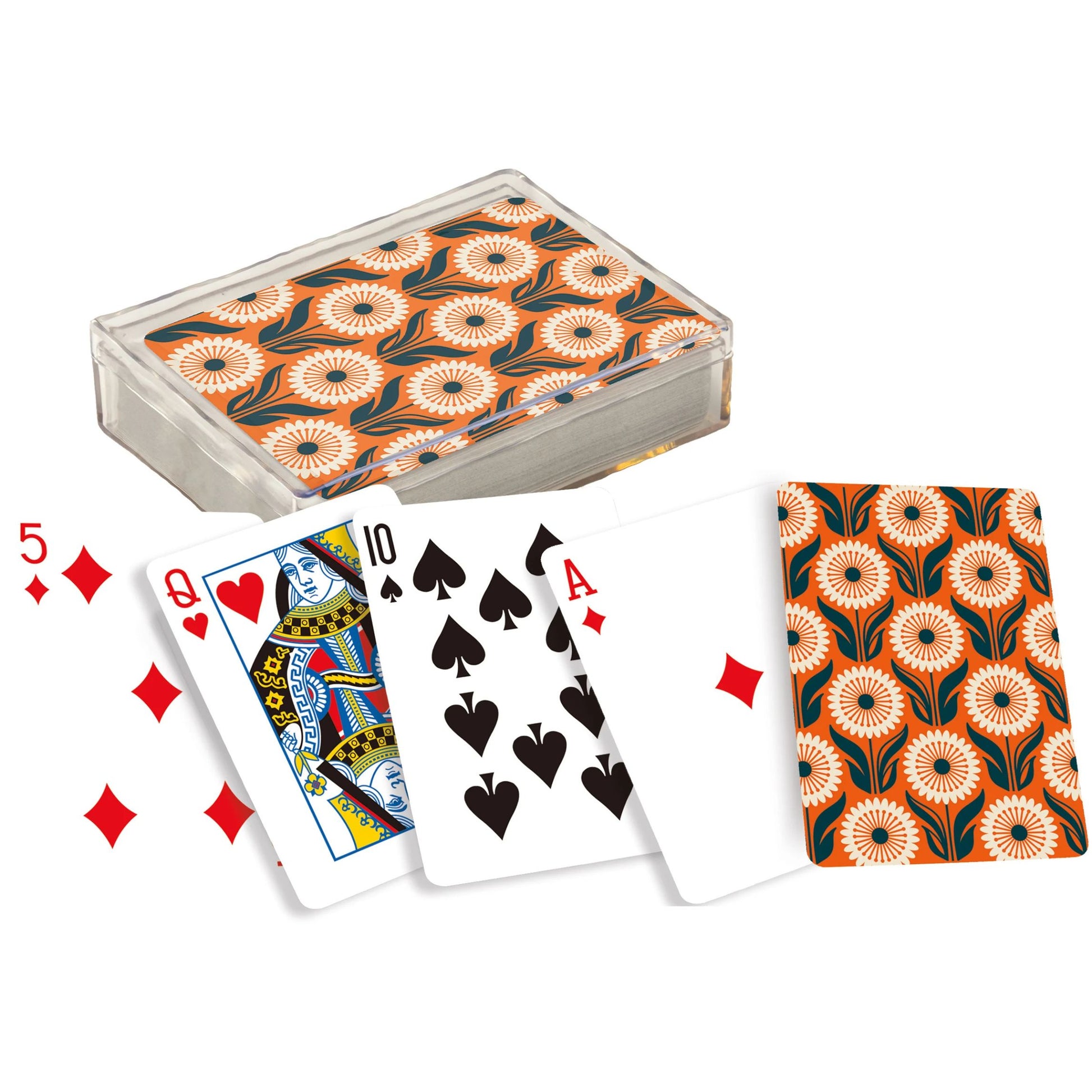 Playing cards with a floral pattern