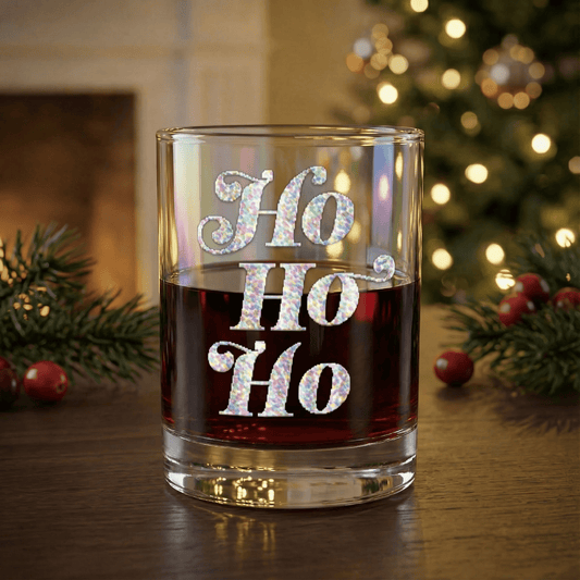 Ho Ho Ho Double Old Fashioned Glass | Festive Holiday Cocktail Whiskey Glass | 12oz