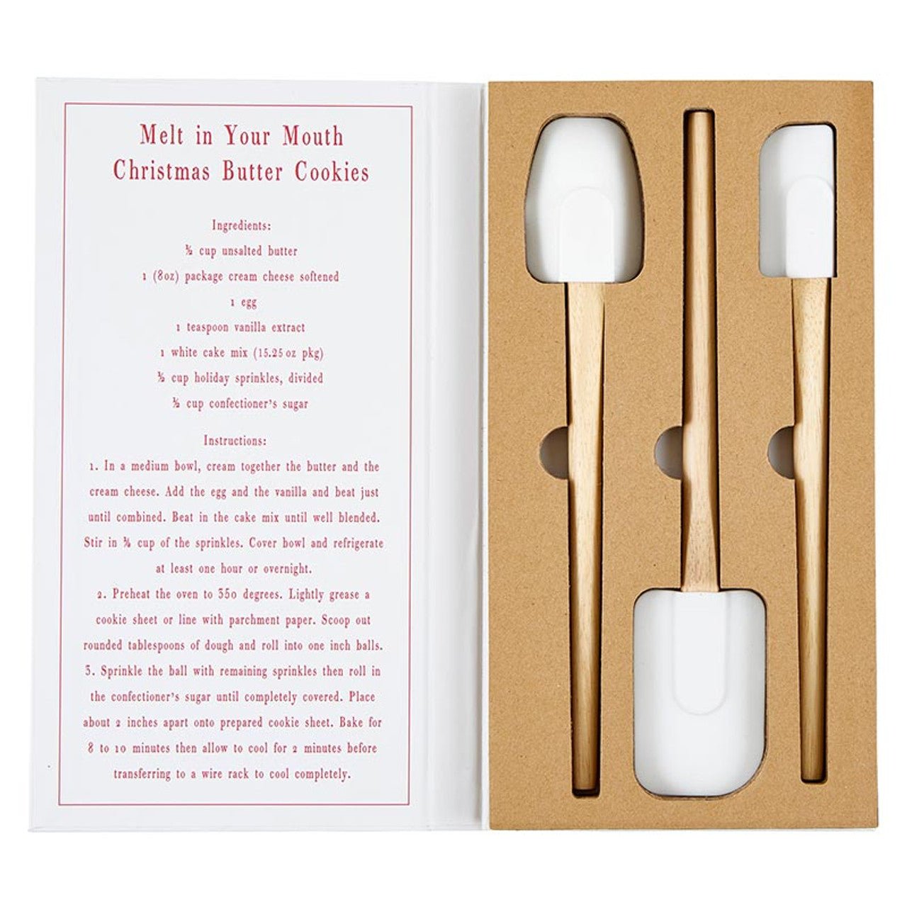 Holiday Baking Tools Gift Box | 3 Piece Book Style Spatula Set with Christmas Theme