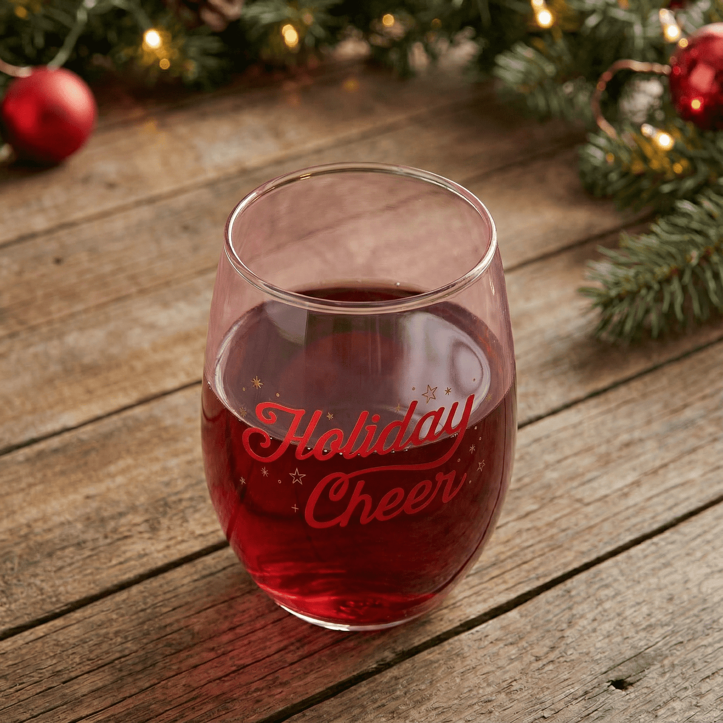 Holiday Cheer Stemless Wine Glass | Festive Christmas Glass | 20oz