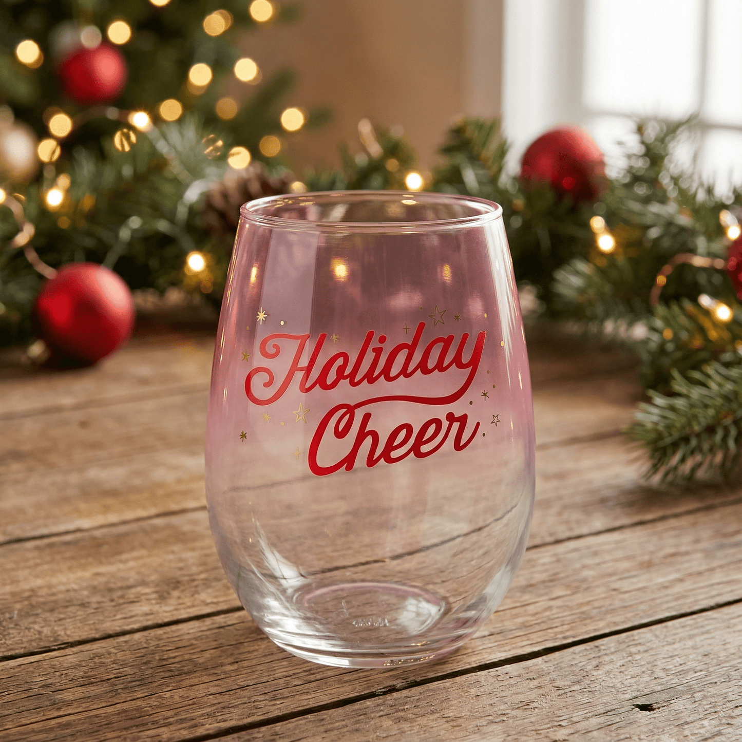 Holiday Cheer Stemless Wine Glass | Festive Christmas Glass | 20oz