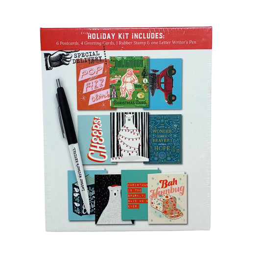 Holiday Kit Letter Writer's Revival Stationery Set | Letter-Writing Kit with Greeting Cards, Postcards, Pen, Rubber Stamp