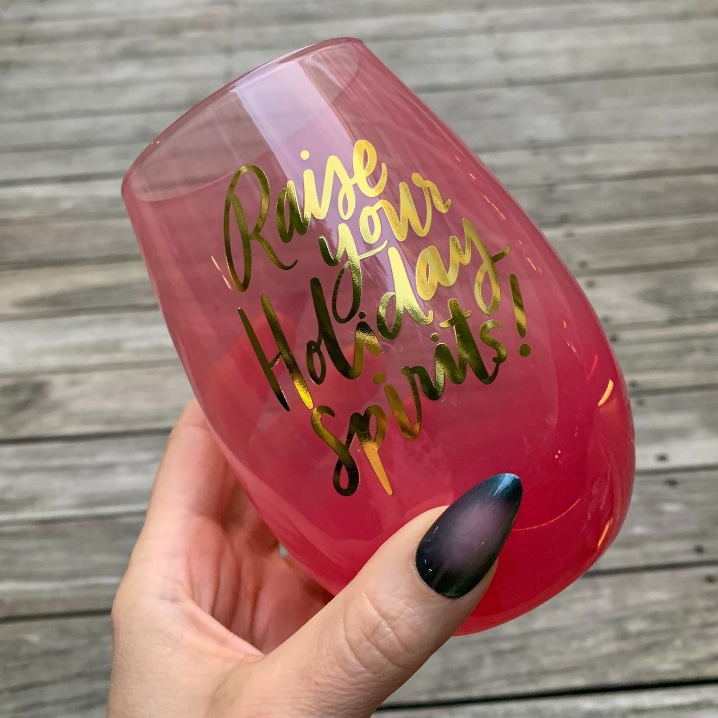 Holiday Spirits Stemless Wine Glass in Pink Ombre | 20oz