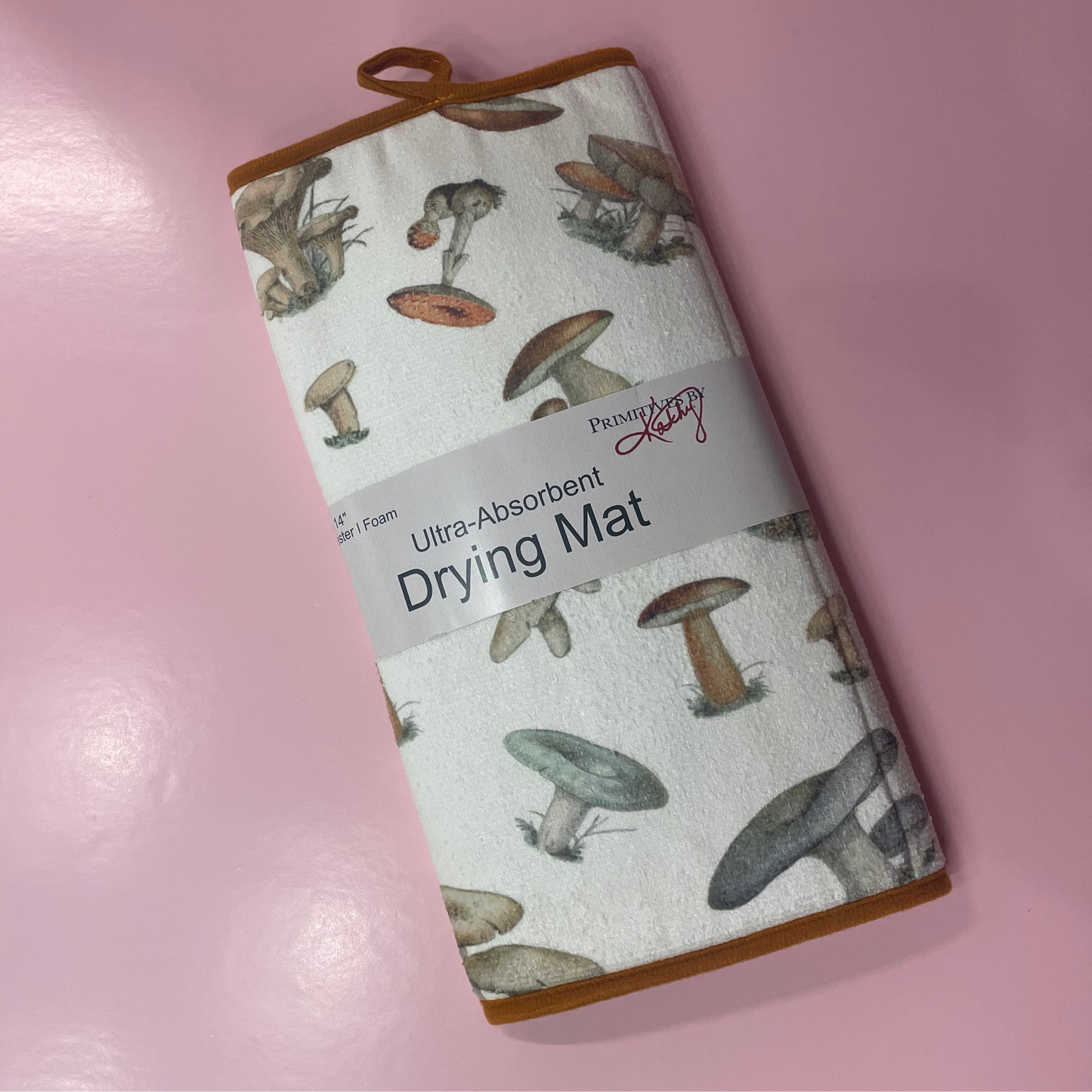 Holy Shiitake Ultra-Absorbent Drying Mat | Vintage Art of Wild Mushrooms Dish Drainer Pad | 21" x 14"