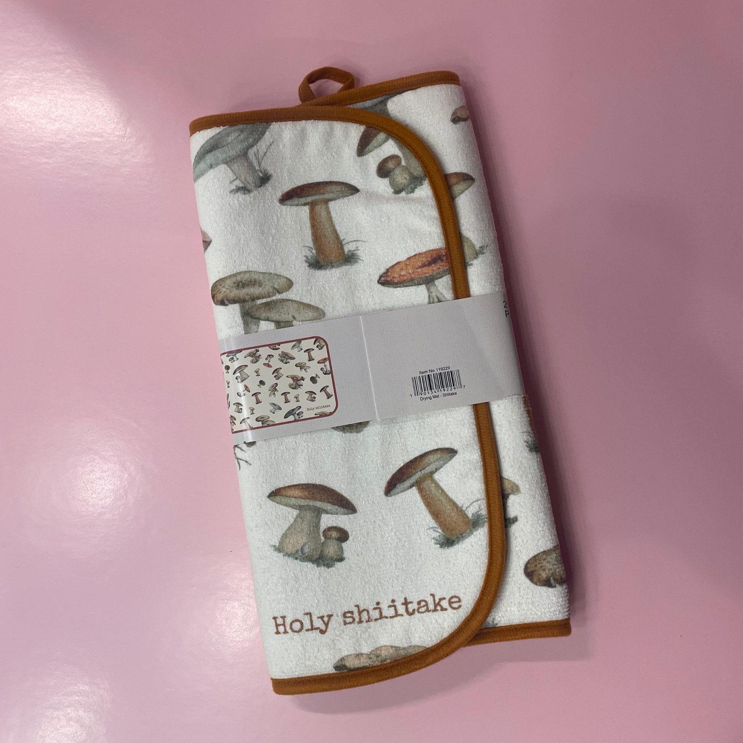 Holy Shiitake Ultra-Absorbent Drying Mat | Vintage Art of Wild Mushrooms Dish Drainer Pad | 21" x 14"