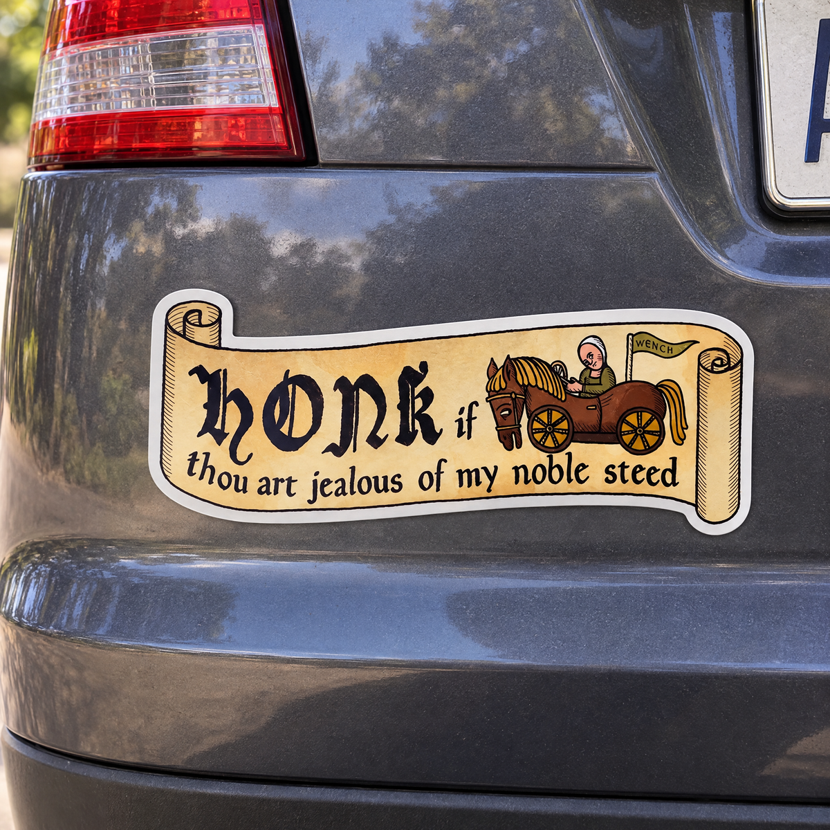 Honk If Thou Art Jealous of My Noble Steed Medieval Magnetic Bumper Sticker-Clarice Tudor-The Bullish Store