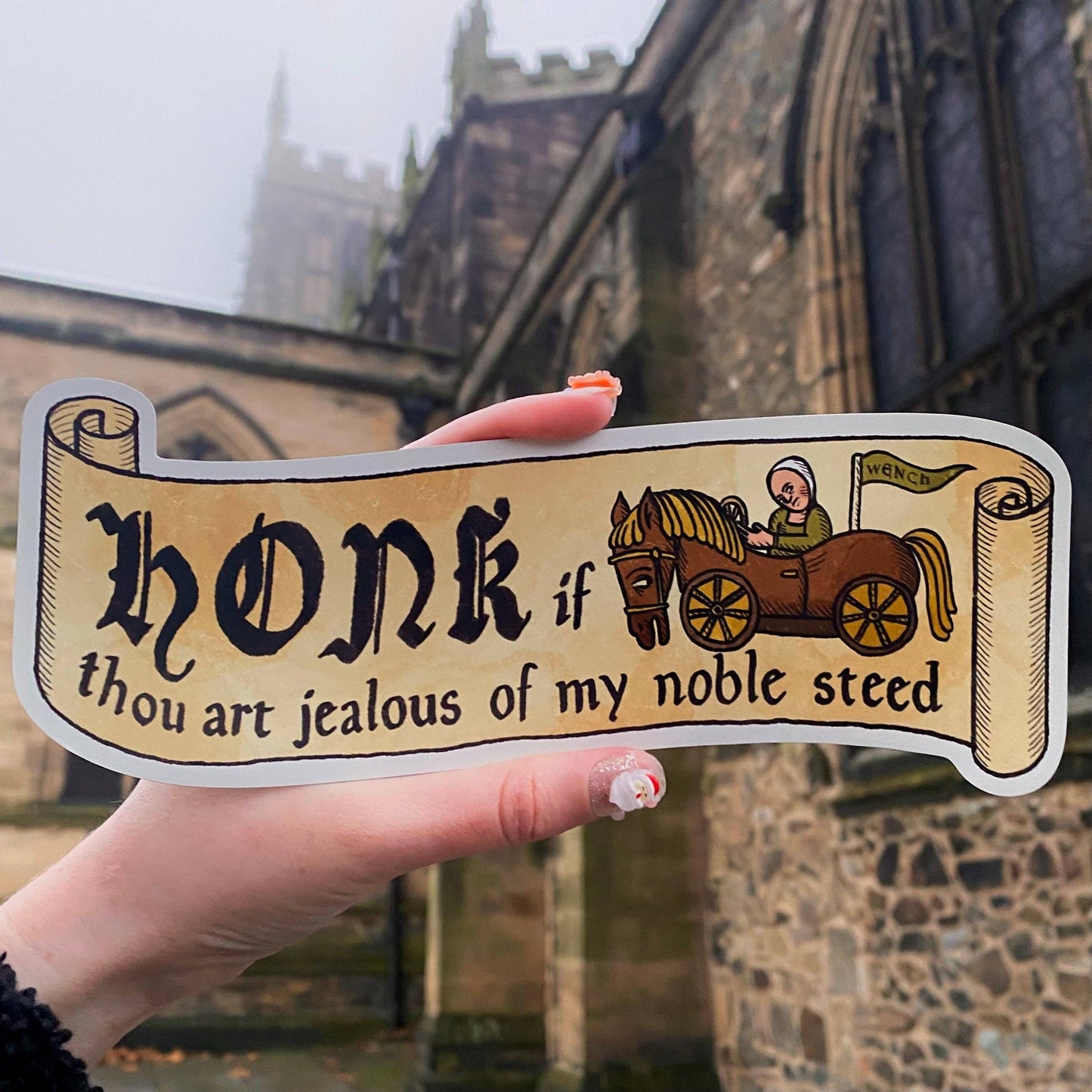 Honk If Thou Art Jealous of My Noble Steed Medieval Magnetic Bumper Sticker