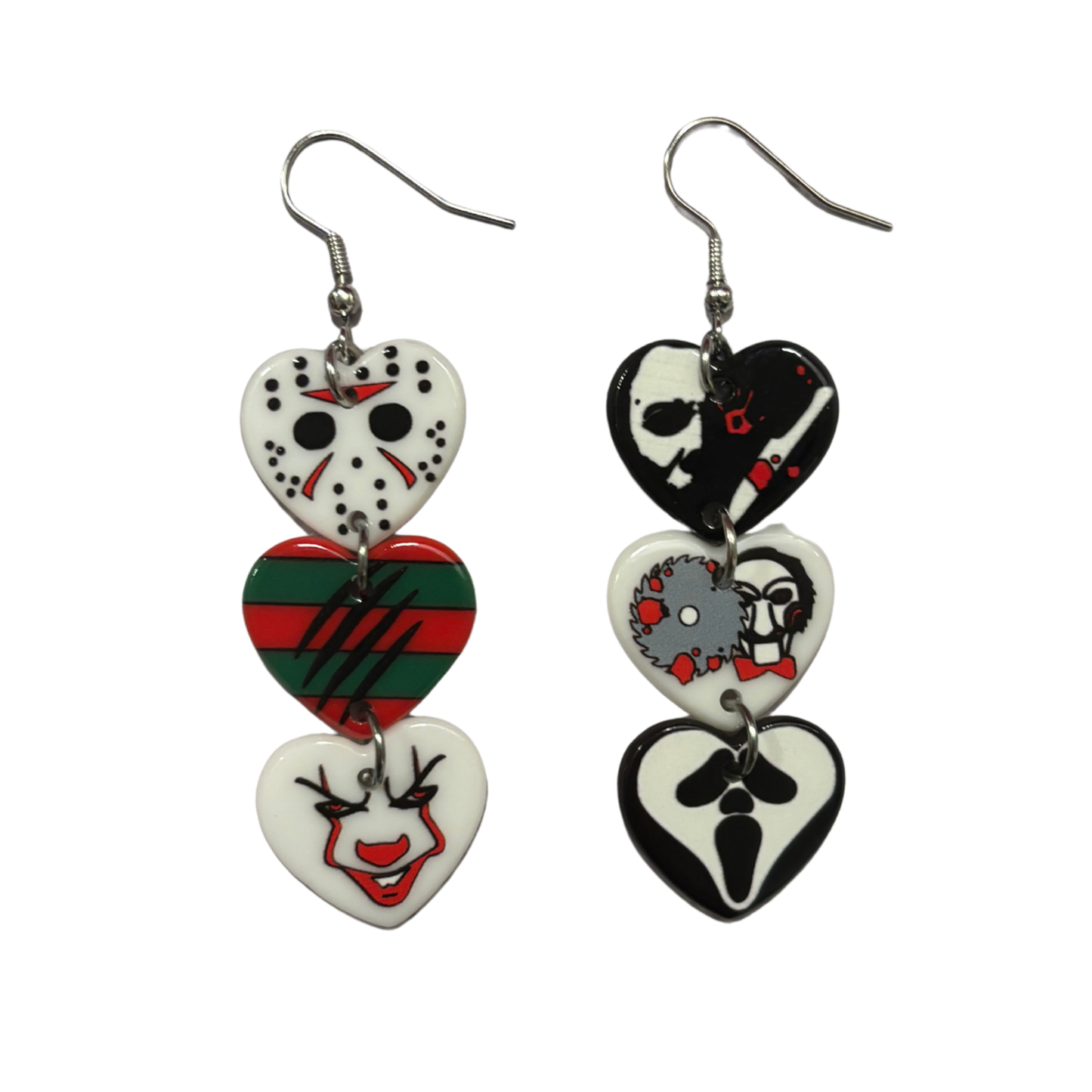 Horror Heart Earrings | Spooky Cute Acrylic Jewelry Gift for Halloween & Horror Lovers