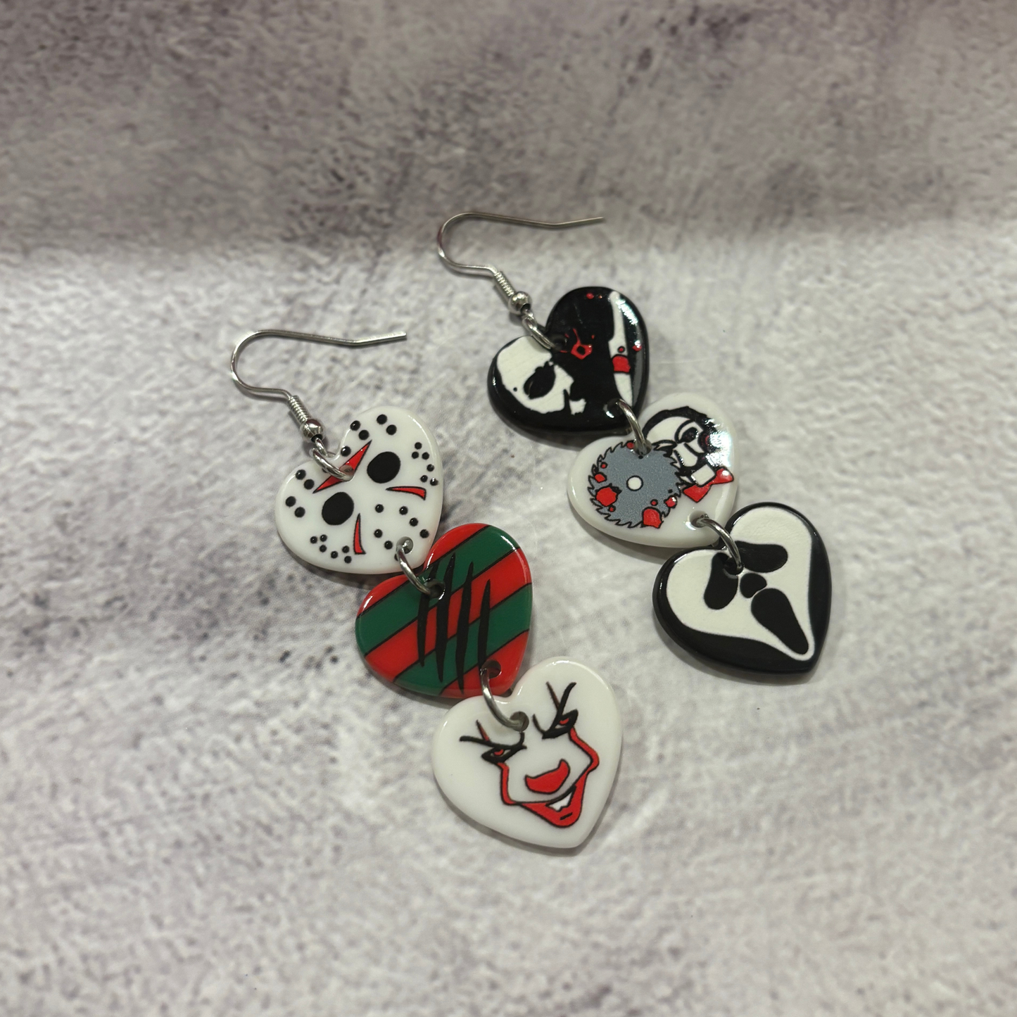 Horror Heart Earrings | Spooky Cute Acrylic Jewelry Gift for Halloween & Horror Lovers