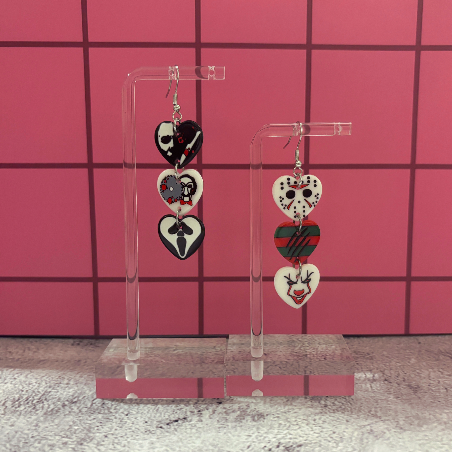 Horror Heart Earrings | Spooky Cute Acrylic Jewelry Gift for Halloween & Horror Lovers