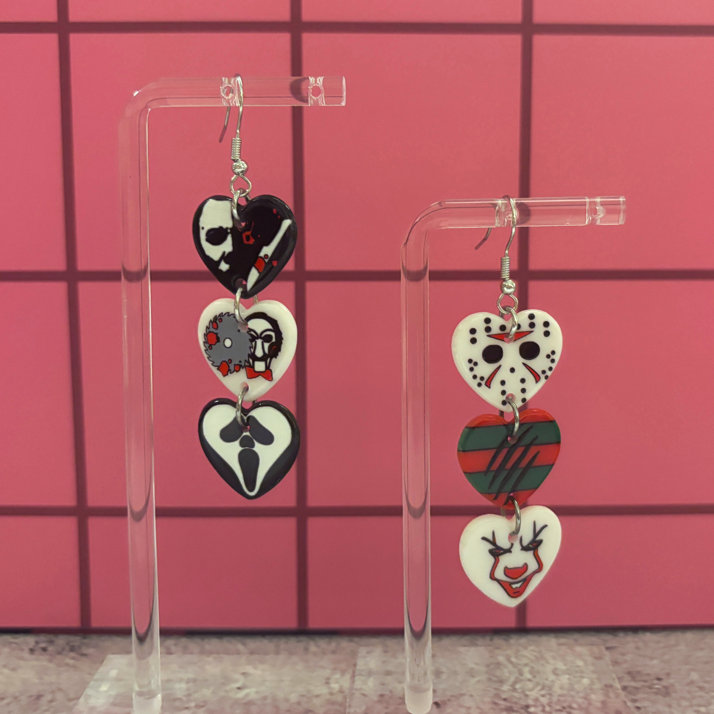 Horror Heart Earrings | Spooky Cute Acrylic Jewelry Gift for Halloween & Horror Lovers