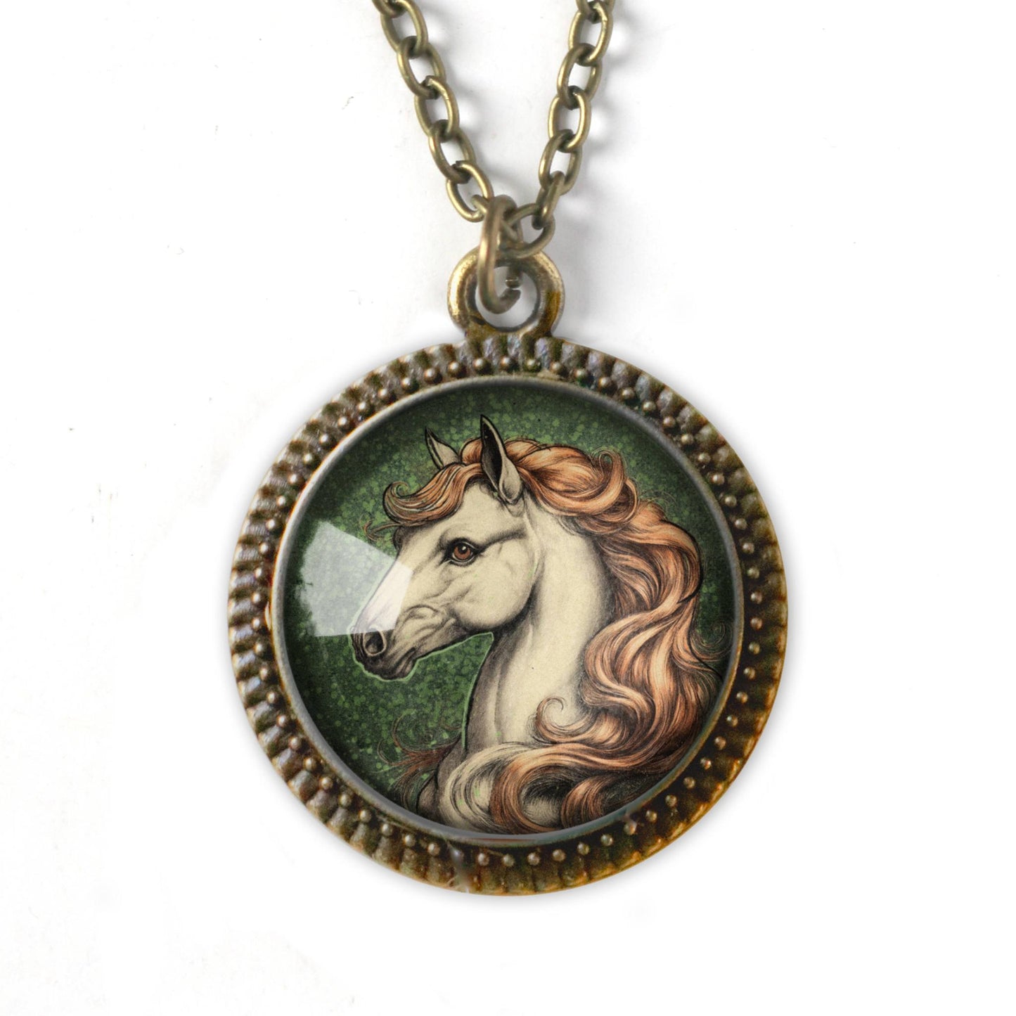 Horse Glass Cabochon Pendant Necklace | Antique Bronze Equestrian Jewelry | Vintage Style Horse Art Necklace